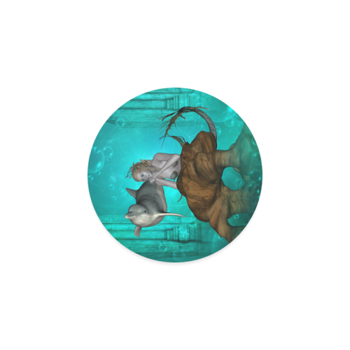 Beautiful mermaid with cute dolphin Round Coaster