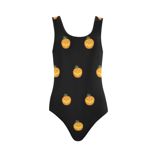 Halloween pumpkin pattern Vest One Piece Swimsuit (Model S04)