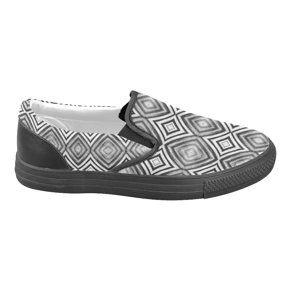 Black And White Diamond Pattern Men S Unusual Slip On Canvas Shoes