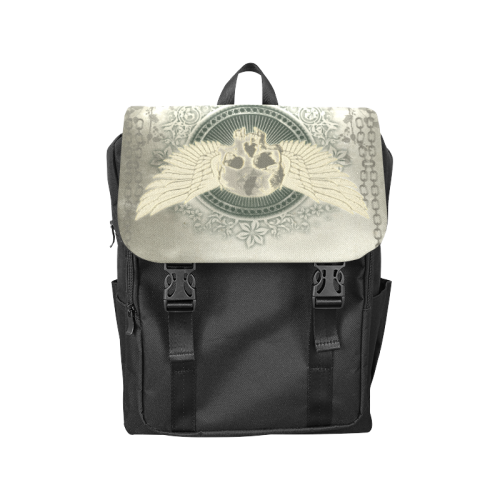 Skull with wings and roses on vintage background Casual Shoulders Backpack (Model 1623)