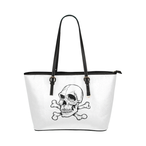 Skull 816 white (Halloween) Leather Tote Bag/Large (Model 1651)