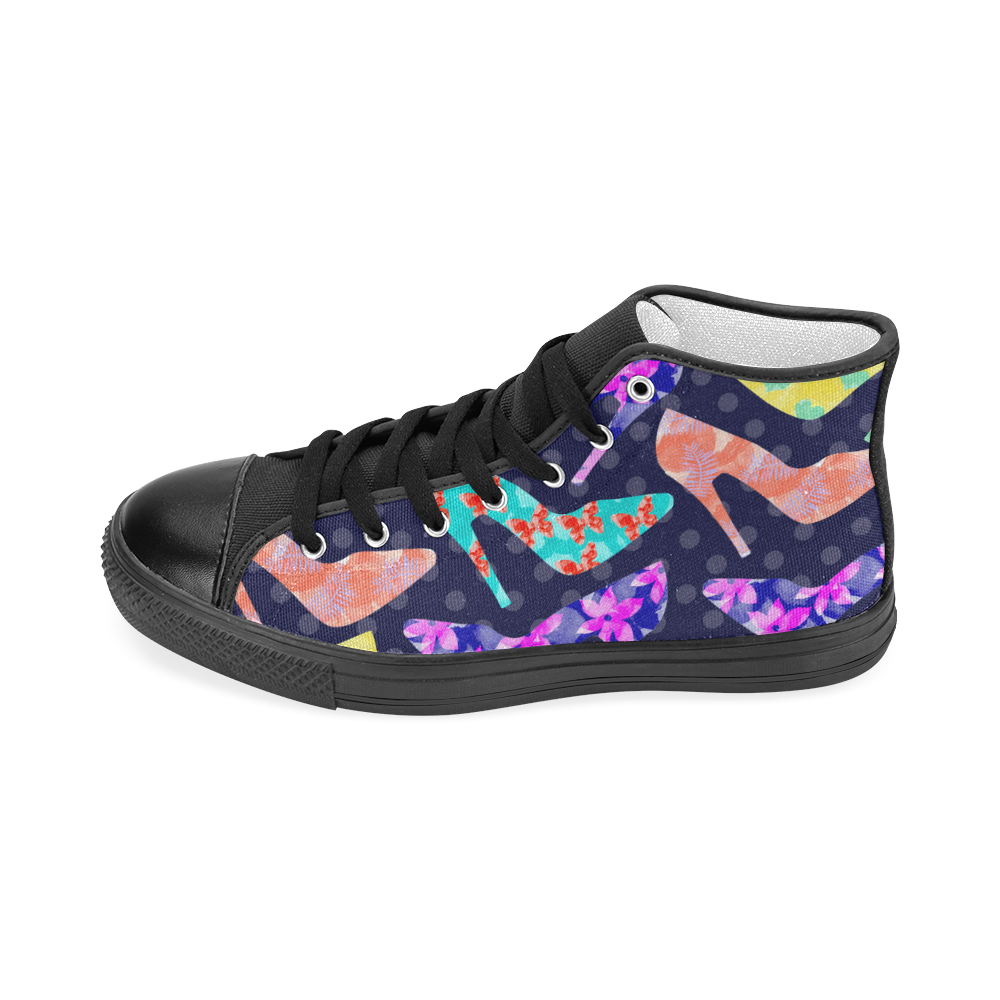 Colorful High Heels Pattern Women's Classic High Top Canvas Shoes