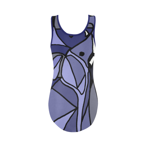 Cool Blue Elephant Abstract Art Vest One Piece Swimsuit (Model S04)