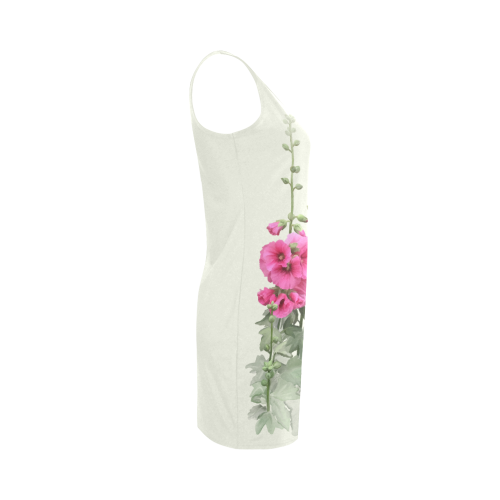 Pink Hollyhocks on very light shade of yellow-green, watercolor Medea Vest Dress (Model D06)