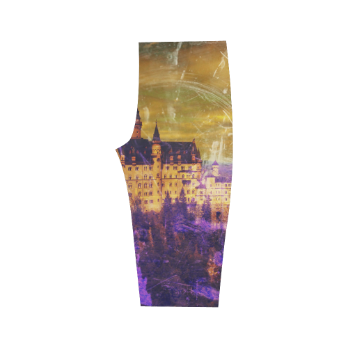 Yellow Purple Neuschwanstein Castle Hestia Cropped Leggings (Model L03)