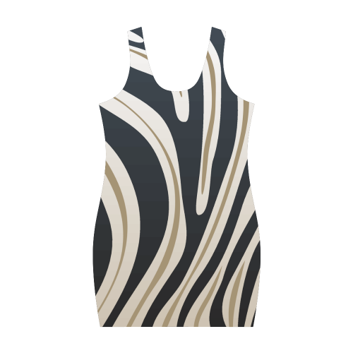Zebra Stripes Black, Gold, White Dress Medea Vest Dress (Model D06)