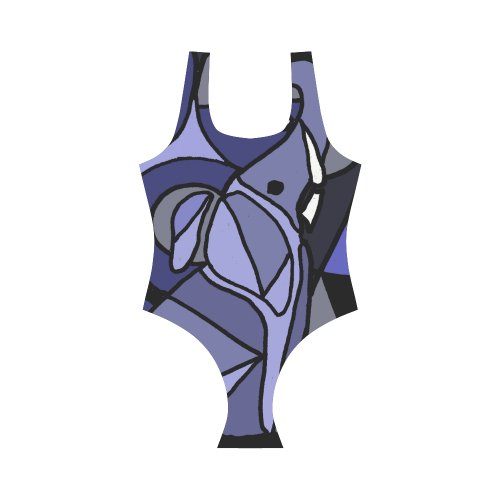 Cool Blue Elephant Abstract Art Vest One Piece Swimsuit (Model S04)