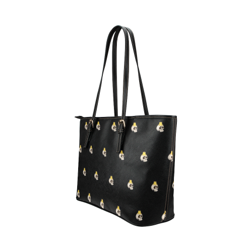 halloween - skull with candle pattern Leather Tote Bag/Large (Model 1651)