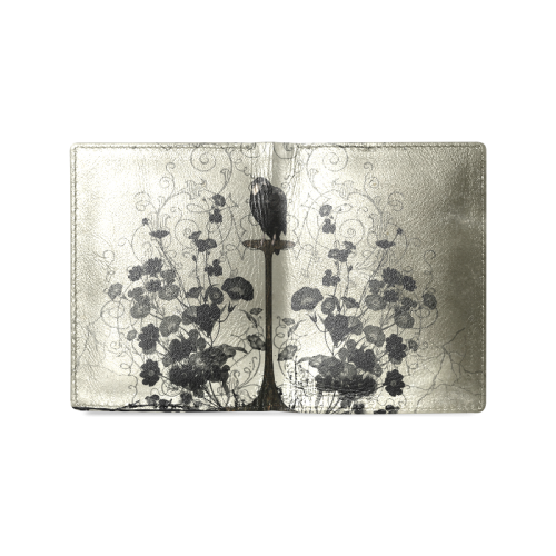 Crow with flowers on vintage background Men's Leather Wallet (Model 1612)