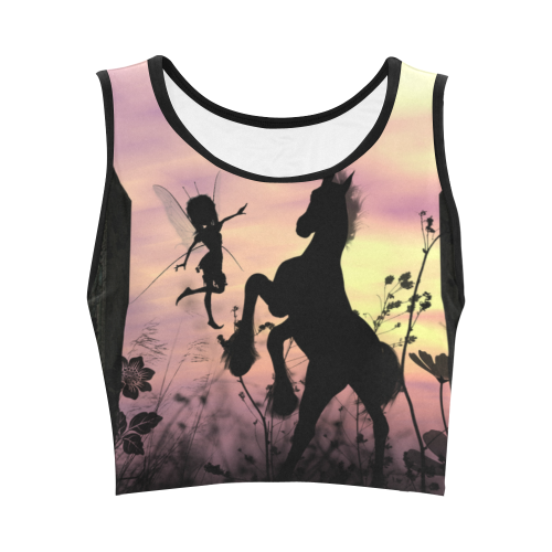 Wonderful fairy with foal in the sunset Women's Crop Top (Model T42)