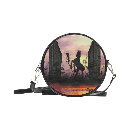 Wonderful fairy with foal in the sunset Round Sling Bag (Model 1647)