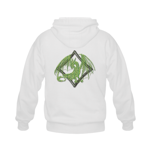 Green Dragon on Diamond Gildan Full Zip Hooded Sweatshirt (Model H02)