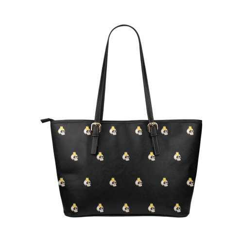 halloween - skull with candle pattern Leather Tote Bag/Large (Model 1651)