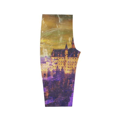 Yellow Purple Neuschwanstein Castle Hestia Cropped Leggings (Model L03)