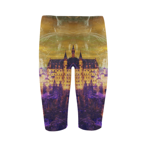 Yellow Purple Neuschwanstein Castle Hestia Cropped Leggings (Model L03)