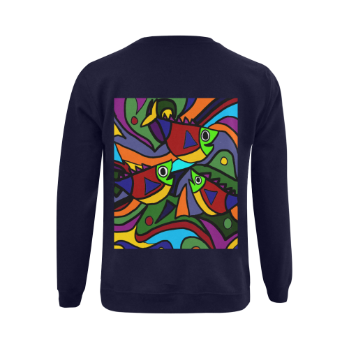 Colorful Funky Fish Abstract Art Gildan Crewneck Sweatshirt(NEW) (Model H01)