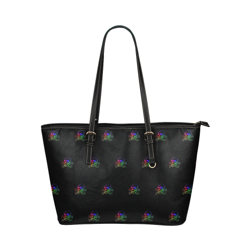 Skull 816 (Halloween) rainbow pattern Leather Tote Bag/Large (Model 1651)