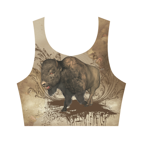 Awesome bison on vintage background Women's Crop Top (Model T42)