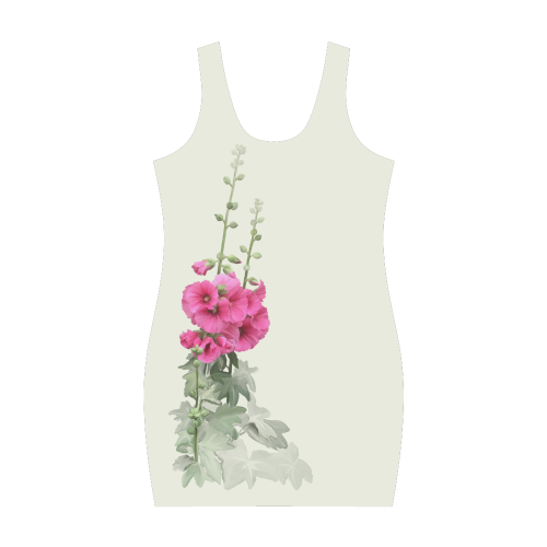 Pink Hollyhocks on very light shade of yellow-green, watercolor Medea Vest Dress (Model D06)