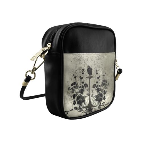 Crow with flowers on vintage background Sling Bag (Model 1627)