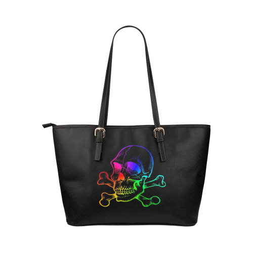 Skull 816 (Halloween) rainbow Leather Tote Bag/Large (Model 1651)