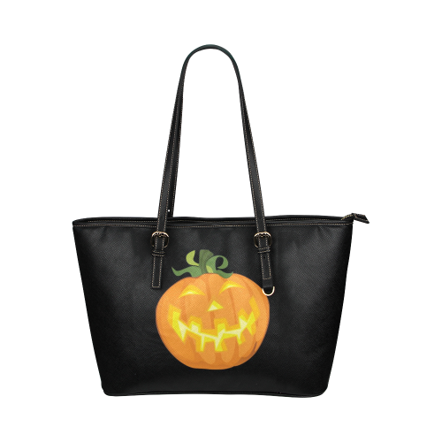 Halloween pumpkin Leather Tote Bag/Large (Model 1651)