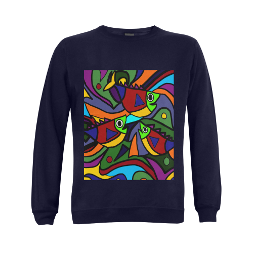 Colorful Funky Fish Abstract Art Gildan Crewneck Sweatshirt(NEW) (Model H01)