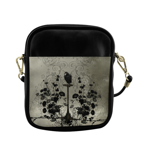 Crow with flowers on vintage background Sling Bag (Model 1627)