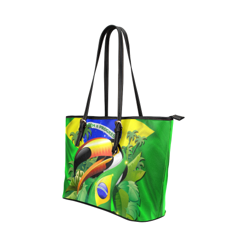 Brazil Flag with Toco Toucan Leather Tote Bag/Large (Model 1651)
