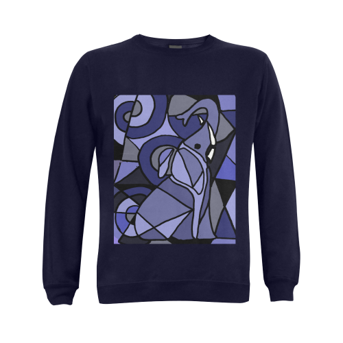 Cool Blue Elephant Abstract Art Gildan Crewneck Sweatshirt(NEW) (Model H01)