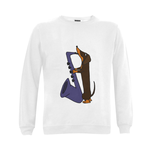 Funny Dachshund Dog Playing Saxophone Gildan Crewneck Sweatshirt(NEW) (Model H01)