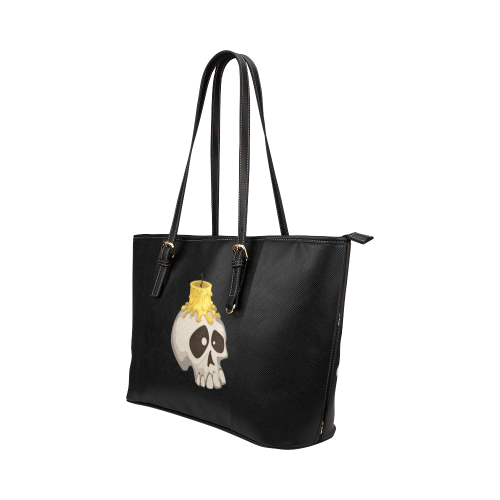 halloween - skull with candle Leather Tote Bag/Large (Model 1651)