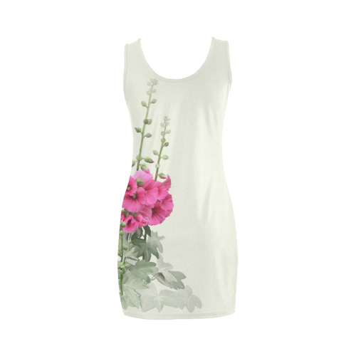 Pink Hollyhocks on very light shade of yellow-green, watercolor Medea Vest Dress (Model D06)