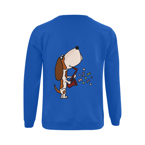 Funny Basset Hound Playing Saxophone Gildan Crewneck Sweatshirt(NEW) (Model H01)