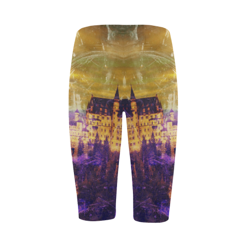 Yellow Purple Neuschwanstein Castle Hestia Cropped Leggings (Model L03)