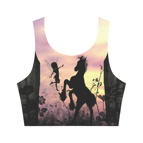 Wonderful fairy with foal in the sunset Women's Crop Top (Model T42)