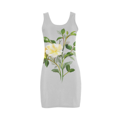 Yellow Rose on gray Medea Vest Dress (Model D06)