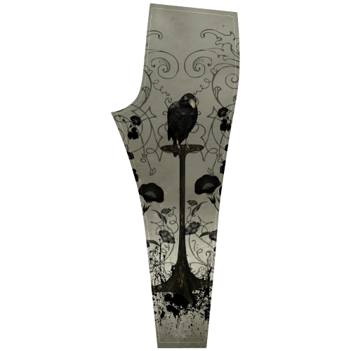 Crow with flowers on vintage background Cassandra Women's Leggings (Model L01)