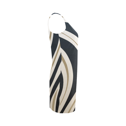 Zebra Stripes Black, Gold, White Dress Medea Vest Dress (Model D06)