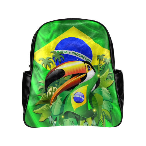 Brazil Flag with Toco Toucan Multi-Pockets Backpack (Model 1636)