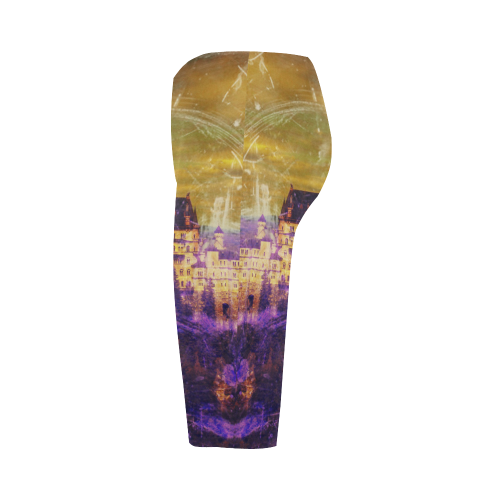 Yellow Purple Neuschwanstein Castle Hestia Cropped Leggings (Model L03)