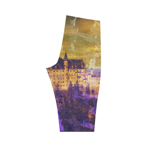 Yellow Purple Neuschwanstein Castle Hestia Cropped Leggings (Model L03)