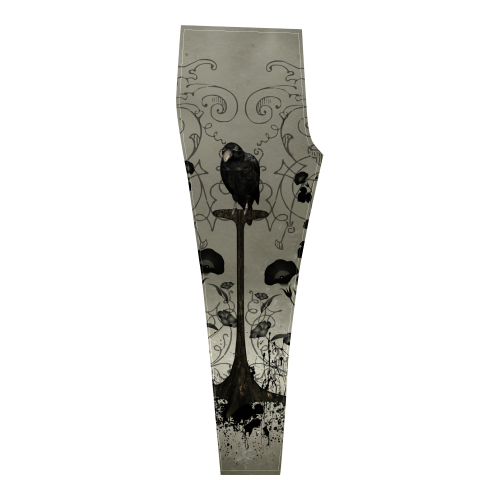 Crow with flowers on vintage background Cassandra Women's Leggings (Model L01)