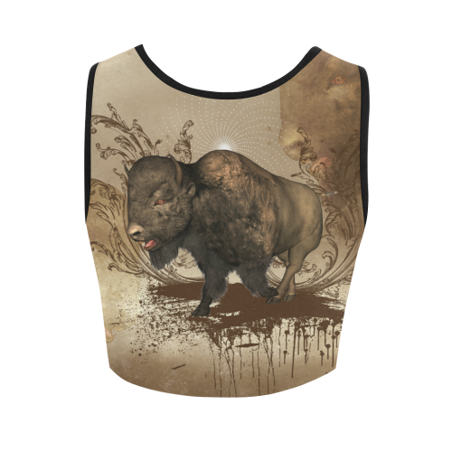 Awesome bison on vintage background Women's Crop Top (Model T42)