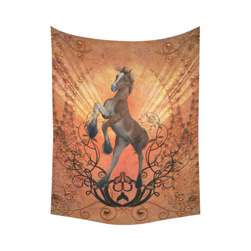 Awesome, cute foal with floral elements Cotton Linen Wall Tapestry 60"x 80"
