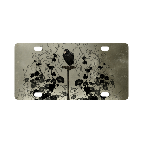 Crow with flowers on vintage background Classic License Plate