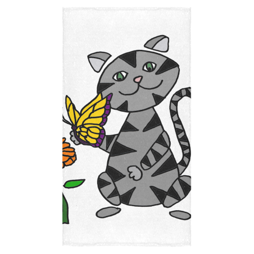 Funny Gray Tabby Cat with Butterfly Bath Towel 30"x56"