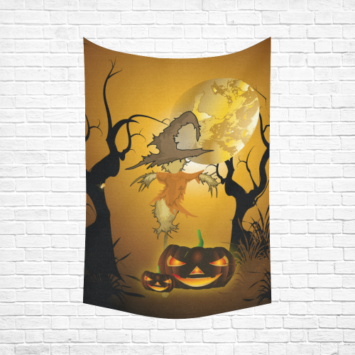 Funny scarecrow with punpkin Cotton Linen Wall Tapestry 60"x 90"