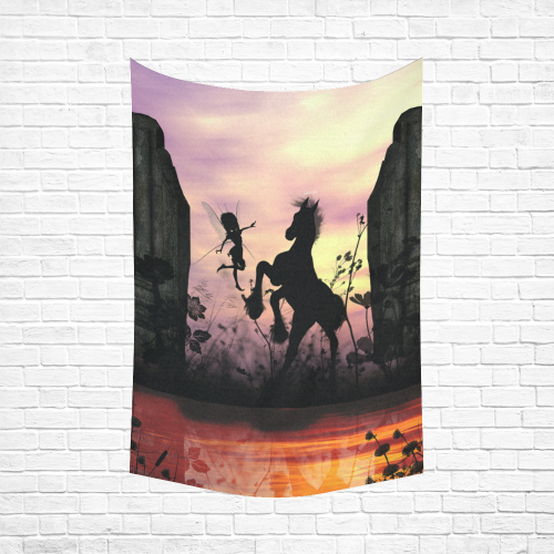 Wonderful fairy with foal in the sunset Cotton Linen Wall Tapestry 60"x 90"