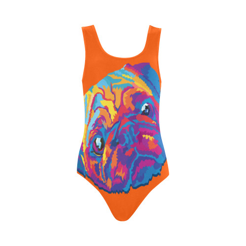 pop art pug Vest One Piece Swimsuit (Model S04)